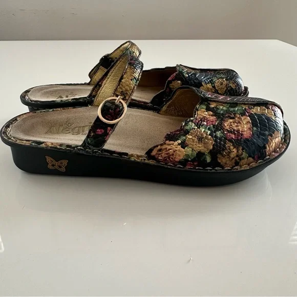 Alegria Tuscany Gold Floral Leather Mules Mary Jane Slip On Shoes 38 US 8/8.5 - Picture 2 of 8